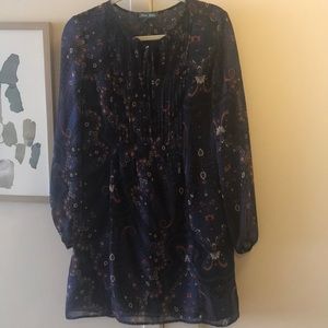 Orange & Blue long sleeve chiffon dress with liner